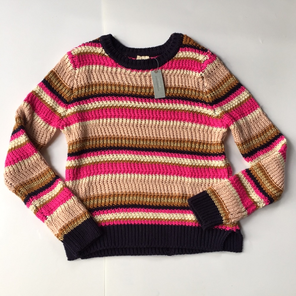 ☀️NEW Anthropologie Moth Pink Striped Knit Sweater Medium Petite